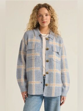 NWT Z Supply Tyler Plaid Sweater Jacket Light Denim Large
